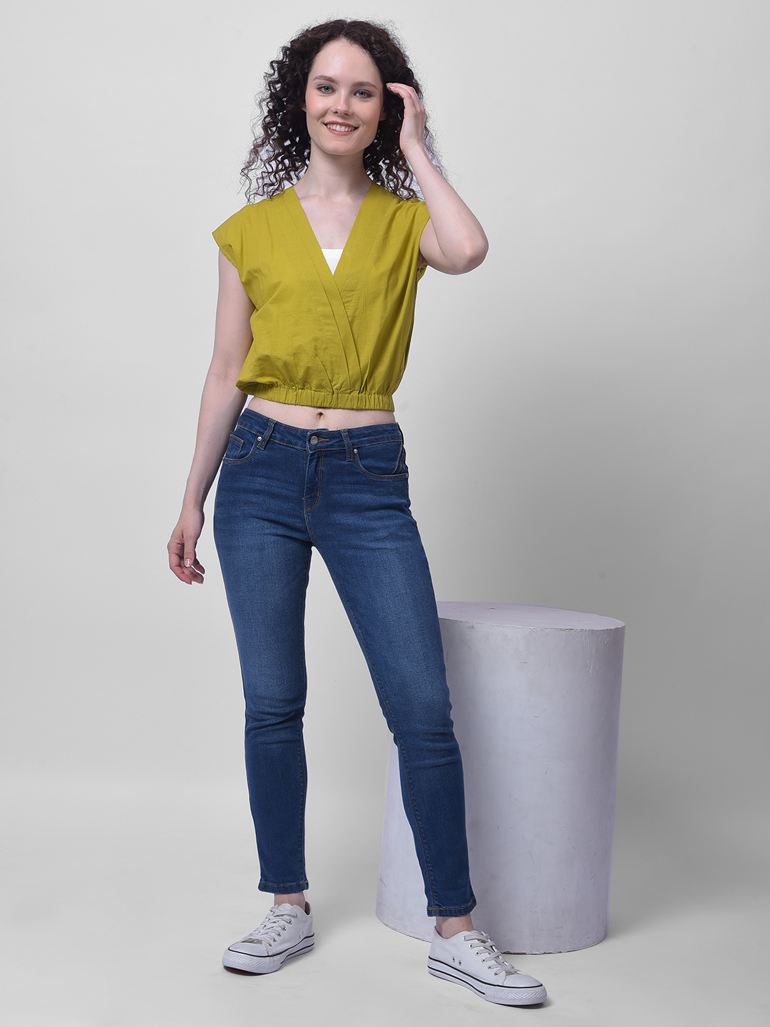 Numero Uno Women Olive Green Sleeveless Wrap Top